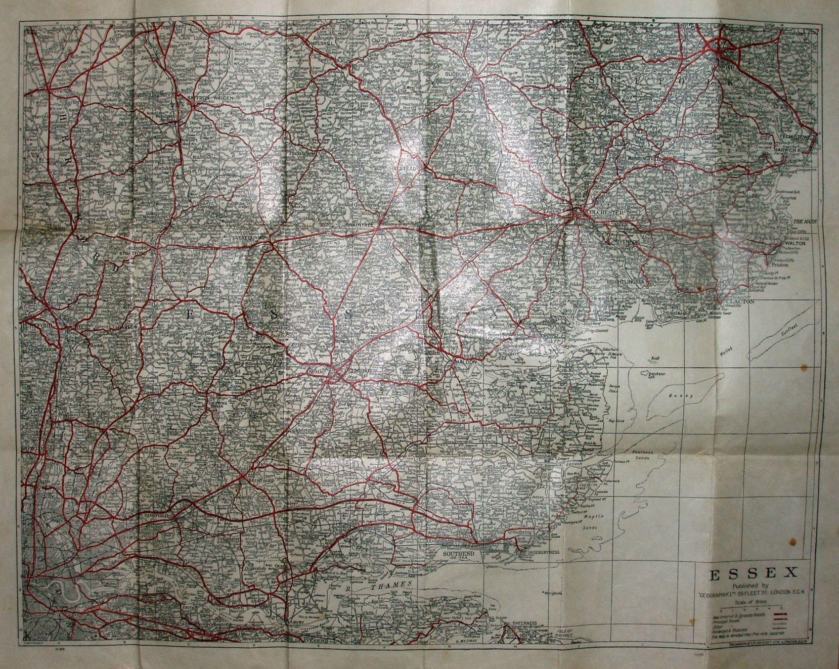 Geographia Up to Date Road Map of Essex, 1936